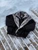 Unisex Black Double-Layer Collar Cotton Jacket, Winter Fleece-Lined, Thick Warm Two-Piece Effect.