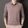 Men's New Autumn and Winter Long-sleeved T-shirt Polo Shirt for Young and Middle-aged People with Lapel Trendy Striped Bottoming Shirt for Men