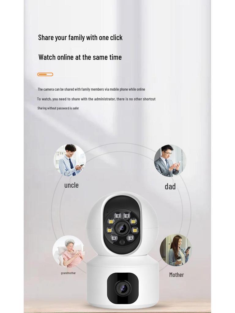 Dual-Lens 360° HD Night Vision Home Surveillance Camera with Mobile Phone Remote Access