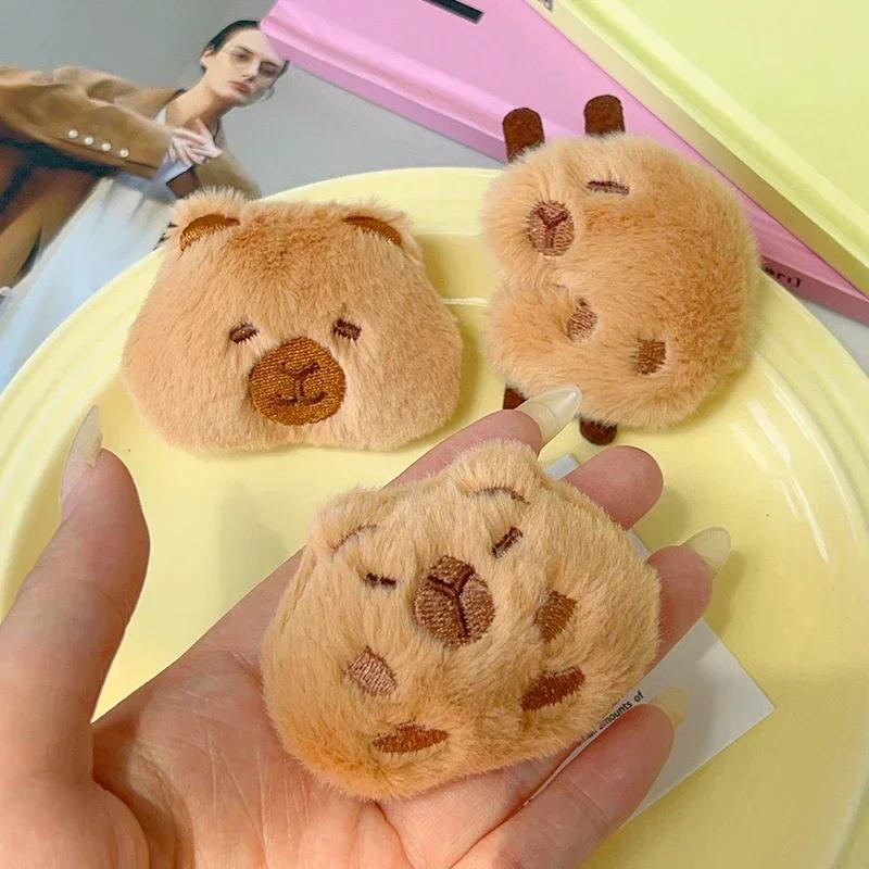 1/3pcs Cute Cartoon Capybara Plush Doll Brooch Bag Decoration Creative Fluffy Animals Stuffed Badge Pin For Women Birthday Gift