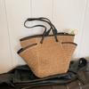 Women Straw Woven Tote Bag Summer Beach Bags Large Capacity Beach Vacation Shoulder Bag Multi Pockets for Outdoor Travel