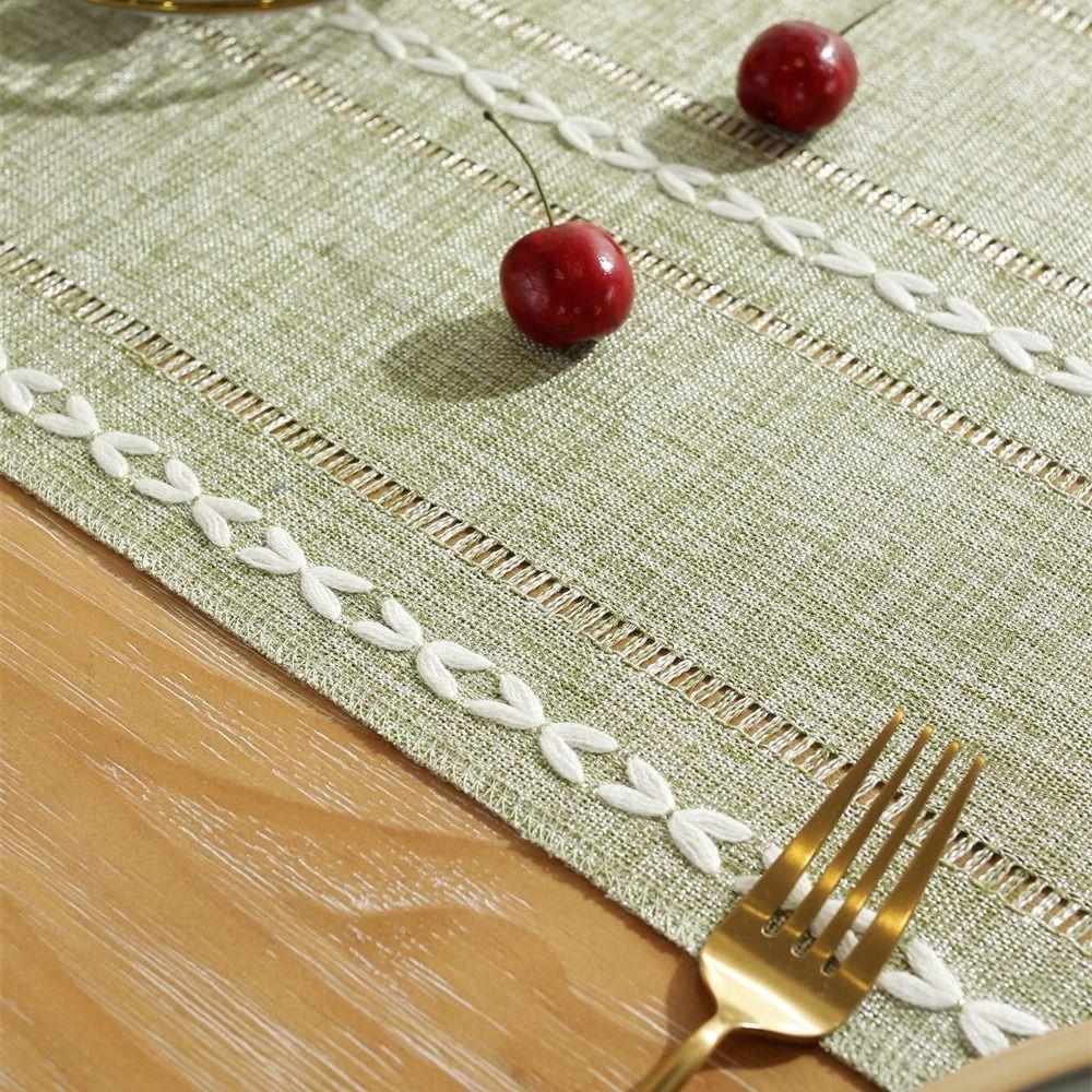 Party Table Decor Solid Color Rustic Table Runner Hollow Weaving Rectangular Table Cover With Tassels Table Flag TV Stand