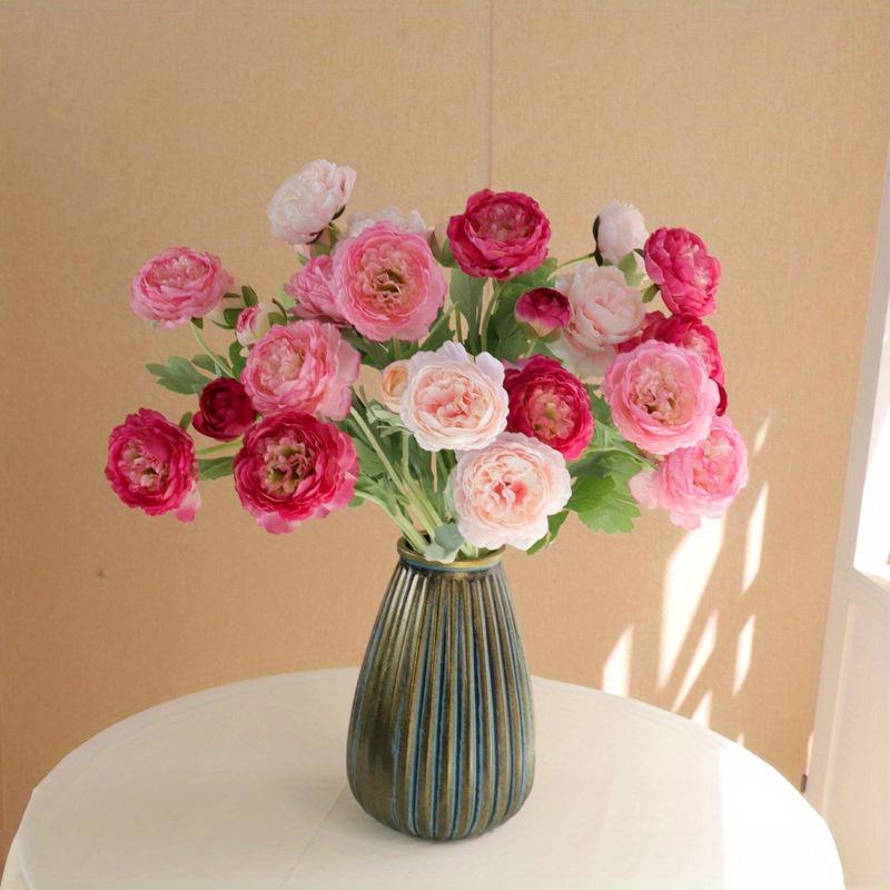 3 Branch Simulation Flocking 3 Dew Lotus, Peony Fake Flowers Home Table Decoration Wedding Scenery Floral.