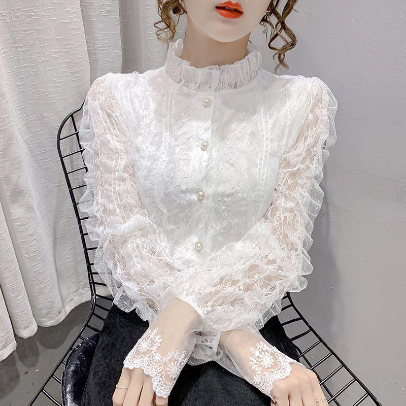 Women's Lace Cardigan: 2025 Spring/Autumn Style, Velvet-Enhanced, French Stand Collar, Long-Sleeve Top