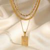 Stainless Steel Three Layer Pendant Necklace Square Star Minimalist Jewelry