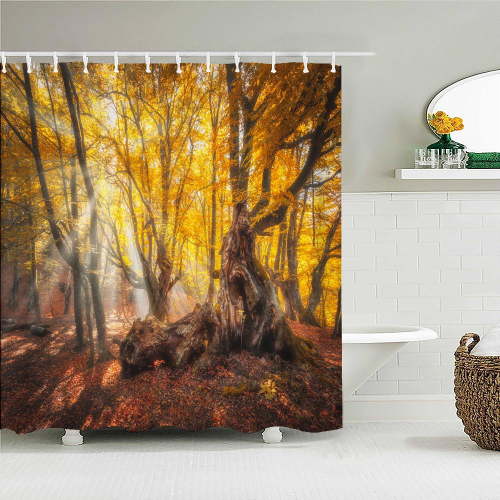 Tropical Rainforest Forest Shower Curtains Bathroom Curtain 3D Natural landscape Fabric Waterproof Bath Curtain with Hooks