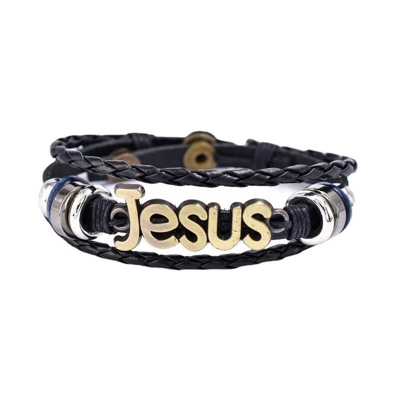 New Multi-Layer Leather Woven Beads Jesus Bracelet Charm Men's Bracelet Fashion Religious Christian Accessories Talisman Jewelry