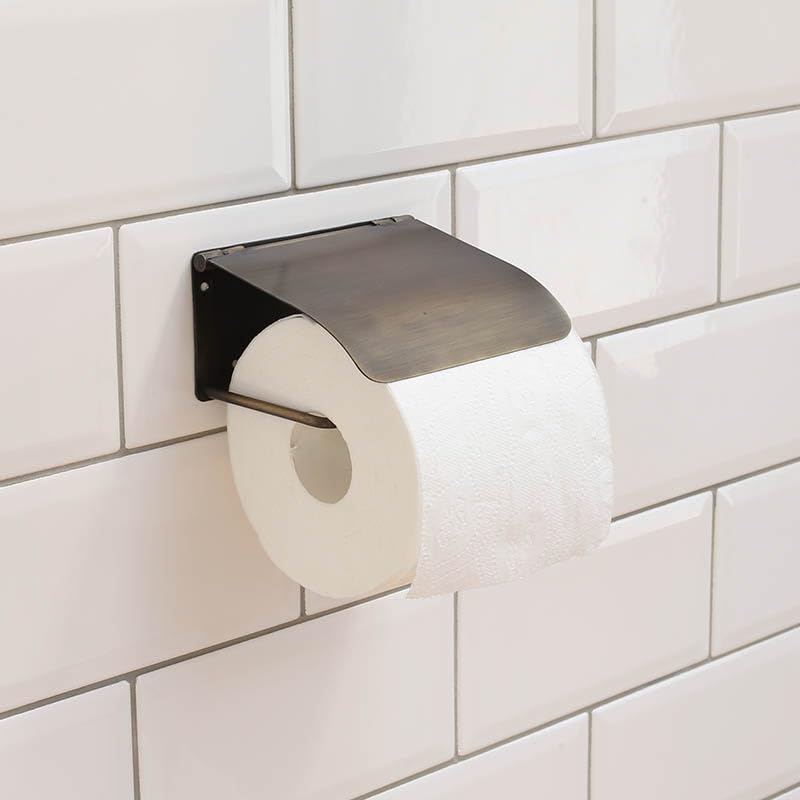 Dulton Paper Holder Single Cover Antique Brass Toilet Paper Holder with Enjoyable Texture and Feel DIY Iron Height Width Depth 11cm 6.5cm 12.5cm