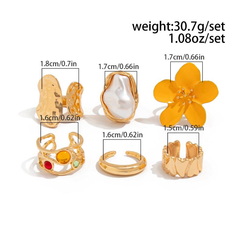 Vintage Flower Pearl Gold Plated Adjustable Ring Set for Women Open Finger Elegant Design for Gifts and Special Occasions