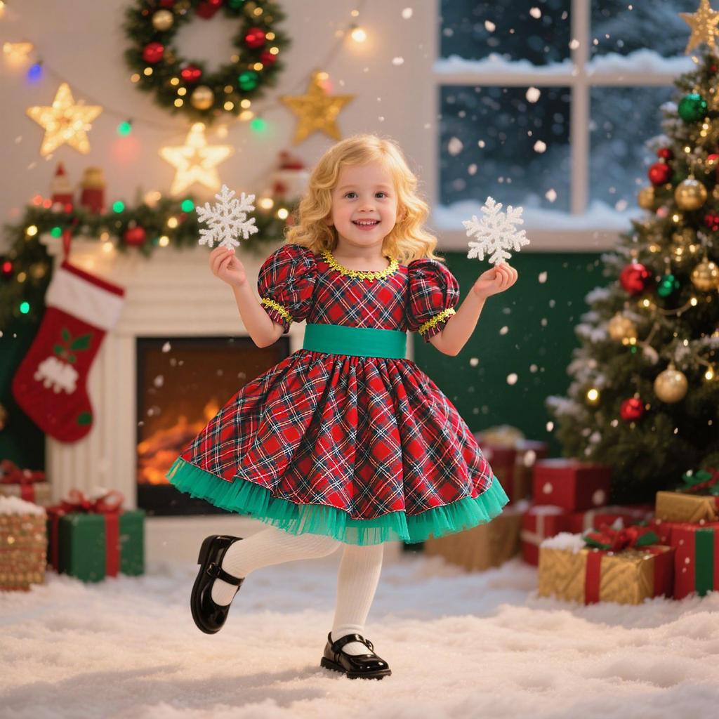Red & Green Sequin Christmas Dress: Santa Claus Snowflake Costume, Girls' Mesh Princess Dress