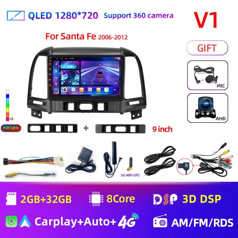 8Core Android 12 DSP Car Radio Multimidia Video Player Navigation GPS For Hyundai Santa Fe 2 2006-2012 2din Head Unit Carplay