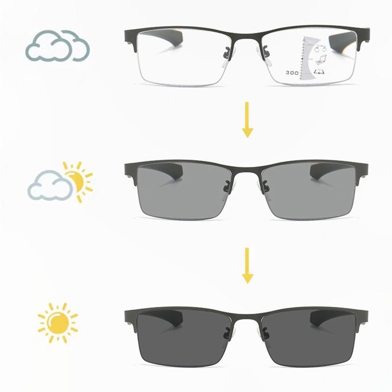 Progressive Multifocal Reading Glasses Men Women Half Frame Business Photochromic Glasses Anti-Blue Light Eyeglasses