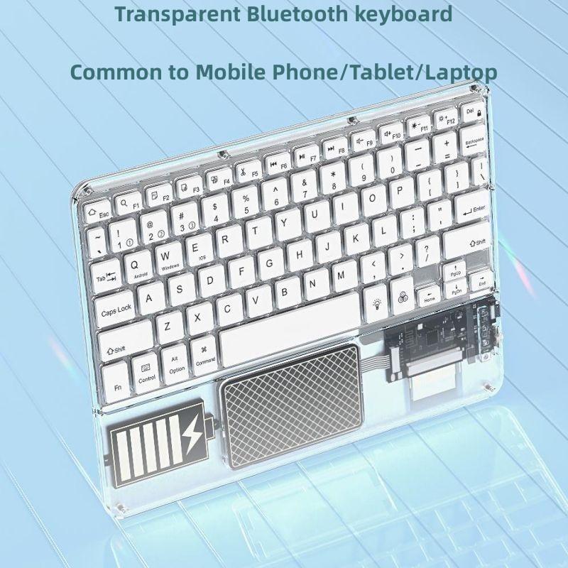 Transparentná RGB Bluetooth klávesnica s touchpadom nabíjateľná bezdrôtová klávesnica pre iPad Android iOS Windows Tablet