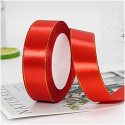 Gift Satin Ribbons Wholesaler 1inch 100% Polyester Christmas Ribbon Gold Wired Edged Satin Ribbon Roll Accept Print Logo