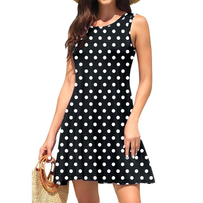 Women Summer Dresses Casual Loose O-Neck Sleeveless Short Dress With Pockets Holiday Vacation Print Beach Sundress