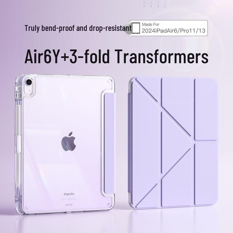 iPad 11 Acrylic Protective Case, 2025 Model: Tri-fold + Y-Type Design with Pen Slot, Anti-Bending Shell