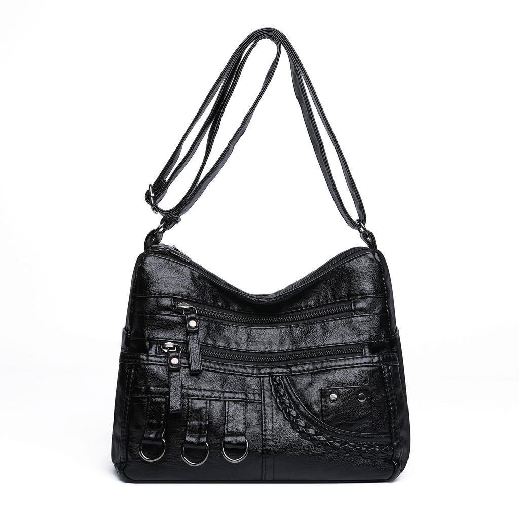 Women's Soft Leather Crossbody Bag Middle-Aged Mother Bag Multi-Layer Shoulder Bag