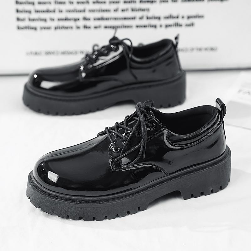 

Deeby Shoes Men s 2025 Spring/Summer New Style Wide-Toe Shoes Thick Bottom High-Top Round Head Fashion Leather Shoes 44 чёрный