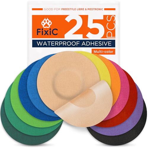 Fixic Libre Adhesive Patches, 25 Count, Waterproof Pre-Cut, 76mm Diameter, Waterproof Stickers, Sports Patches, Libre Patches, Breathable, No Itch (Mu