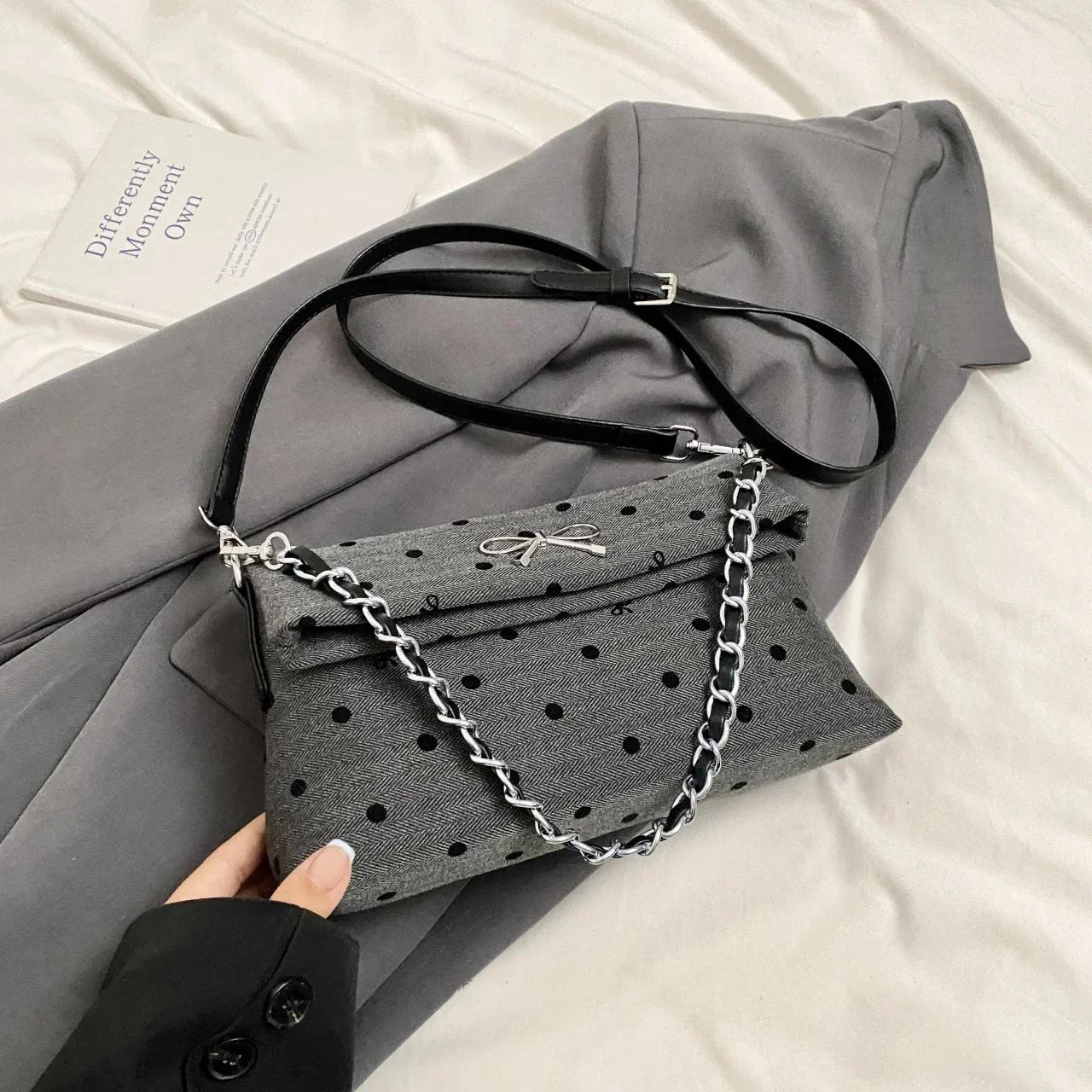 

Роскошные дизайнерские женские сумки, новые модные сумки через плечо с цепочкой и мягкими ремешками, вместительные сумки с бантом в горошек