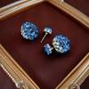 Light luxury diamond-encrusted front and rear two large and small silver needle stud earrings French geometric temperament earrings