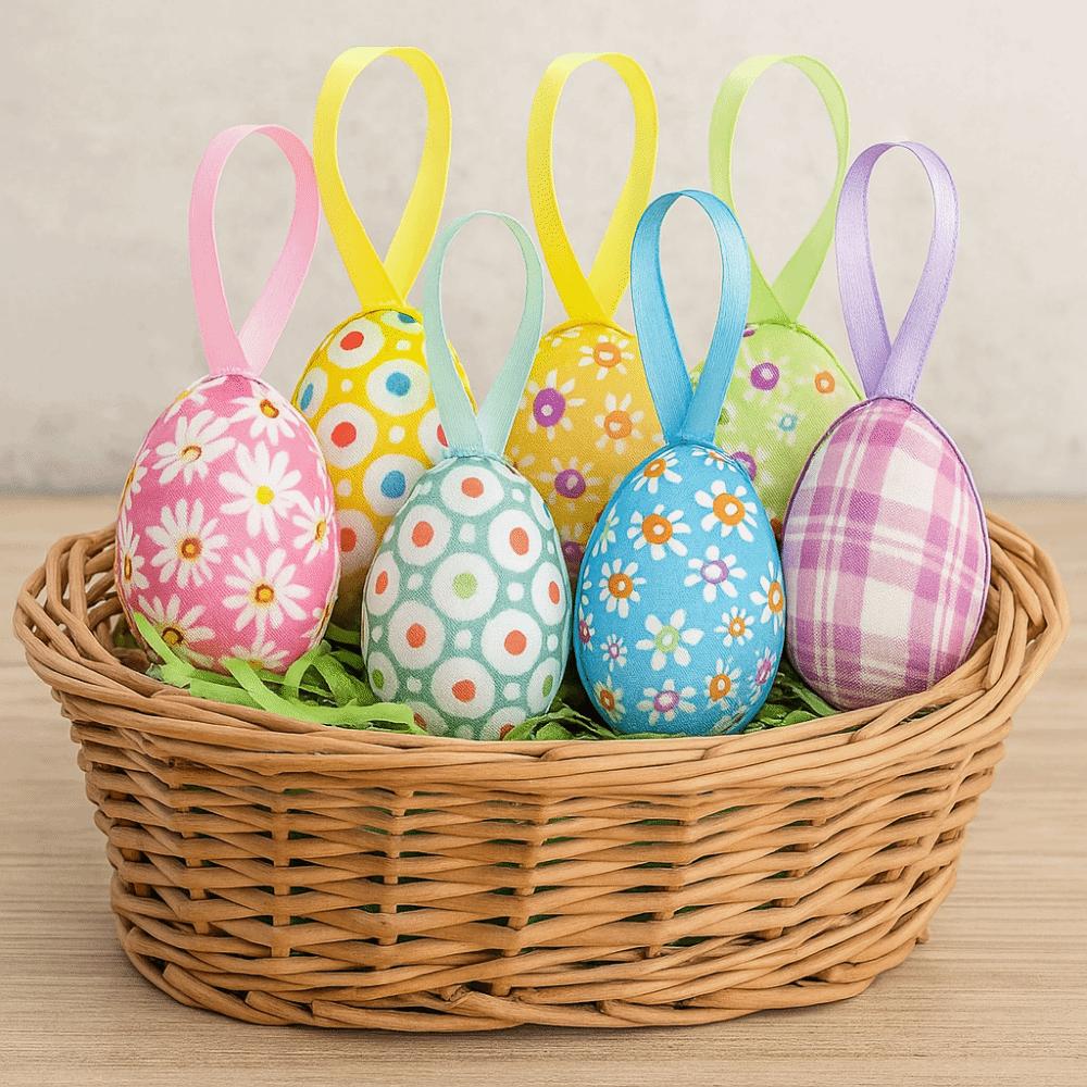 24Pcs Multicolor Easter Egg Ornaments Cute DIY Craft Hanging Ornaments Festive Rabbit Egg Easter Party Decorations Easter Party