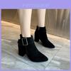 Stylish Womens Chunky Heel Martin Boots With Velvety Upper And Elegant Design Perfect For Autumn And Winter Fashion