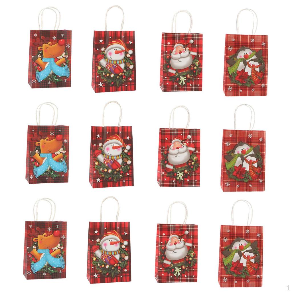 12 Christmas Paper Bags, Gift Wrapping Reusable Bags for Treats And Goodies
