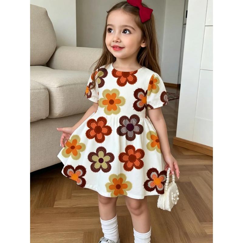Cute Polka Dot Bow Dress for Girls Casual Short Sleeve Dress Comfortable Girls Clothes Summer Tops Children's Clothing