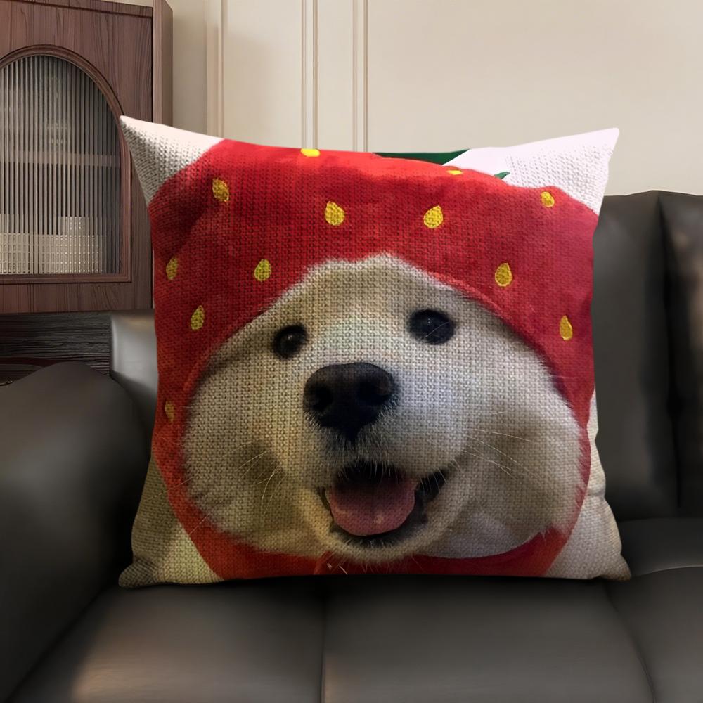 Cute Dog Cat Kawaii Gift Cushion Cover Natural Linen Organic Fabric Double-Sided Printing Sofa Home Decor Gift Pillow Case