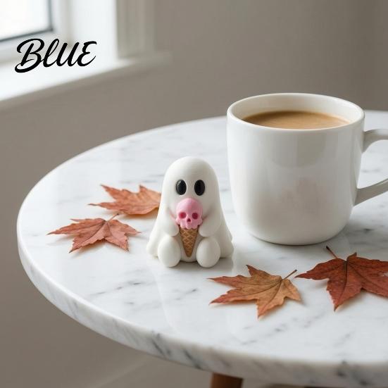 Cute Ice Cream Ghost Decor Resin Figurine Spooky Desk for Halloween Ornament Home Soft Summer Ornament Festive Gift Friends Artistic Craft