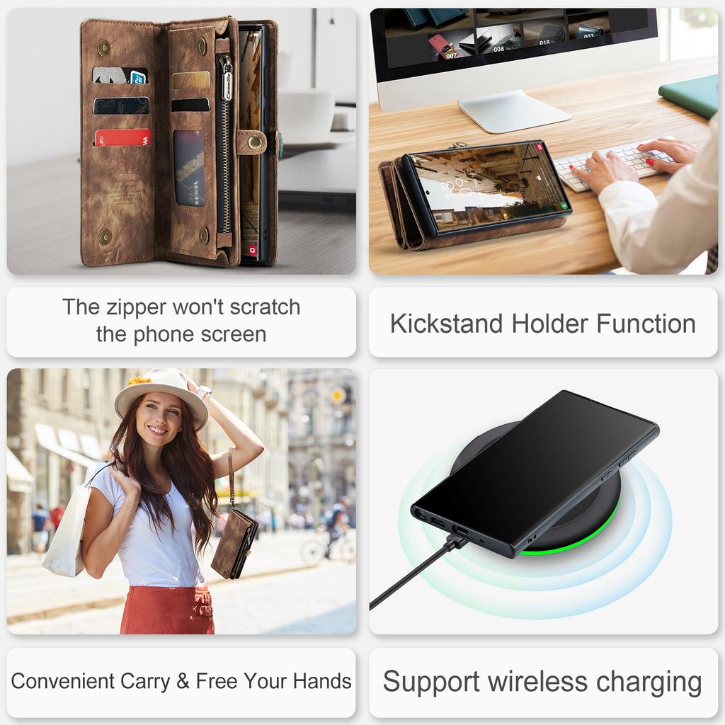 Suitable for IP17promax Phone Case, Zipper Wallet, Samsung S25 Card Slot, ZFOLD7 Hand Strap Protective Case, A17