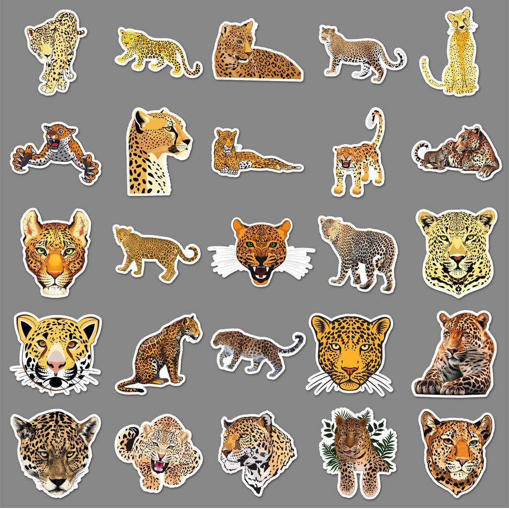 50 Leopard Doodle Stickers Personalized Cartoon Animal Creative Decorative Water Cup Skateboard Suitcase Stickers