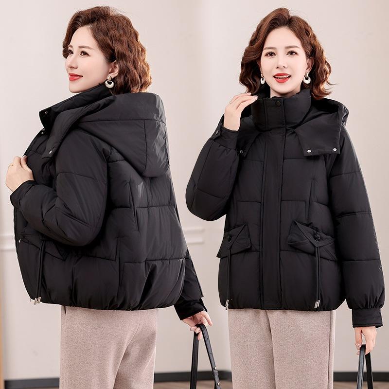 Middle-aged and elderly down cotton-padded clothes women's short hooded winter new fashion cotton-padded clothes plus size mother's cotton-padd