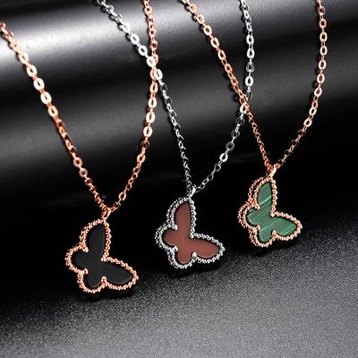 Butterfly Necklace for Women's Natural Fritillary Red and Black Agate Jewelry