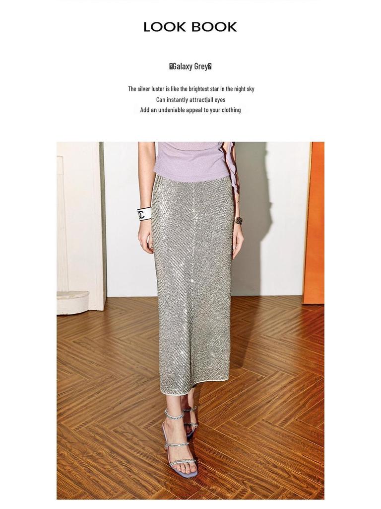 Velvet Sequin A-line Black Skirt - Women's 2025 Autumn/Winter Collection