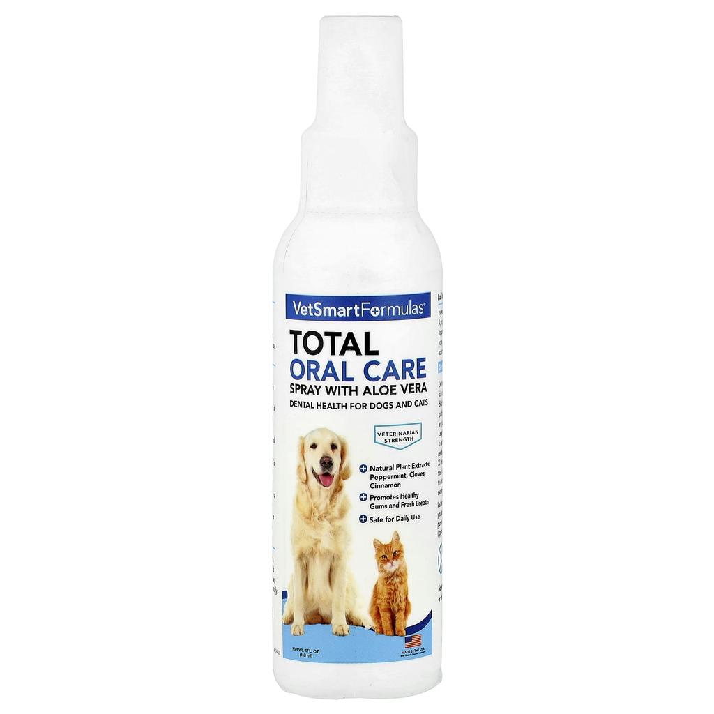 VetSmart Formulas Total Oral Care Spray with Aloe Vera for Dogs and Cats, 4 Fl Oz (118 Ml)