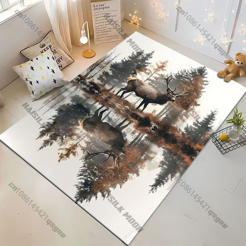 Majestic Deer Reflection Forest Carpet Yoga Living Room Room Decor Children's Crawling Mat Doormat Area Rug Games Mat
