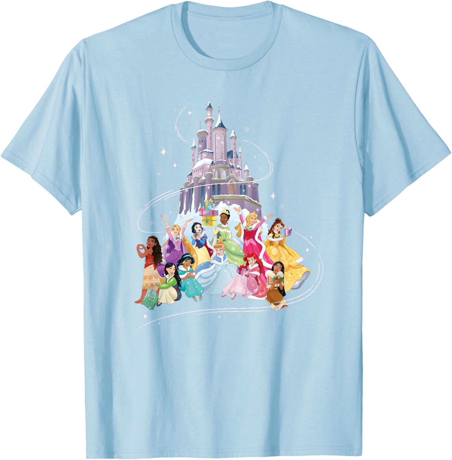 Hot Fashion Casual Disney Princess Sparkle Squad Christmas Holiday Castle T-Shirt S-4XL Four Seasons XXXL