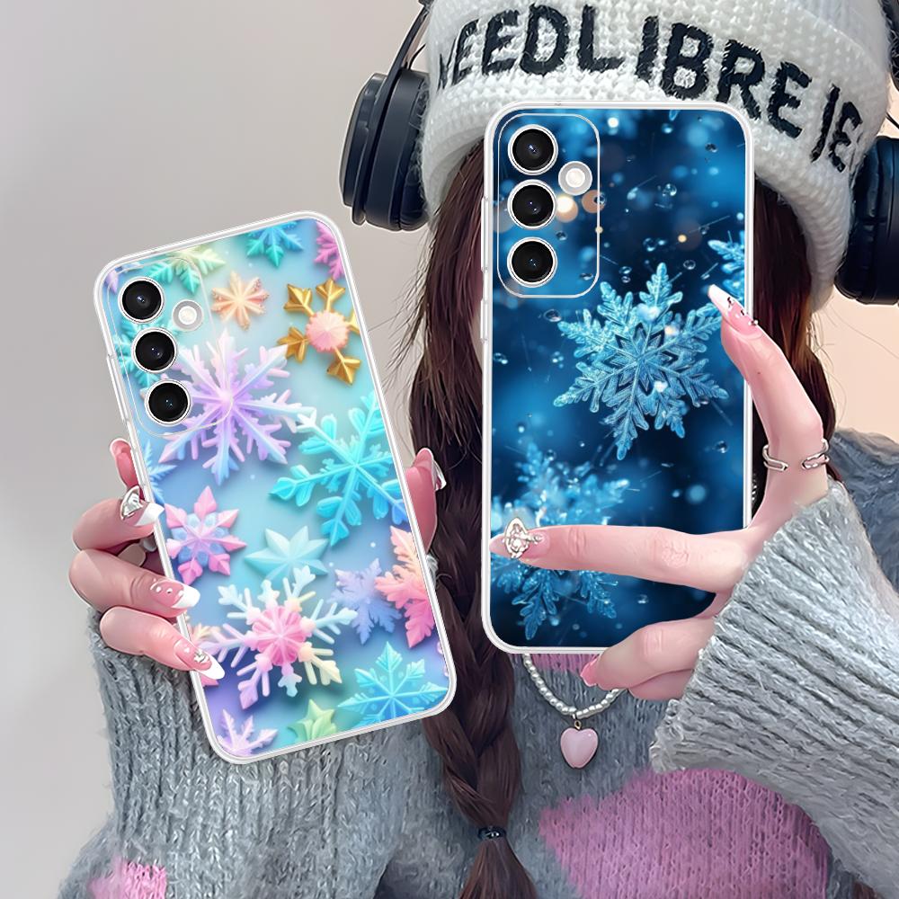 Winter Snowflake Mobile Cell Phone Case for Samsung Galaxy S25 S24 S23 S22 S21Plus FE Ultra Clear Colorful Cover Pretty Cover