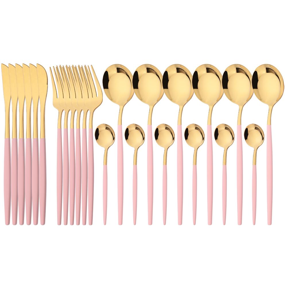 24pcs Blue Silver Dinnerware Set Dinner Knife Fork Tea Spoon Cutlery Set Stainless Steel Tableware Western Home Kitchen Flatware