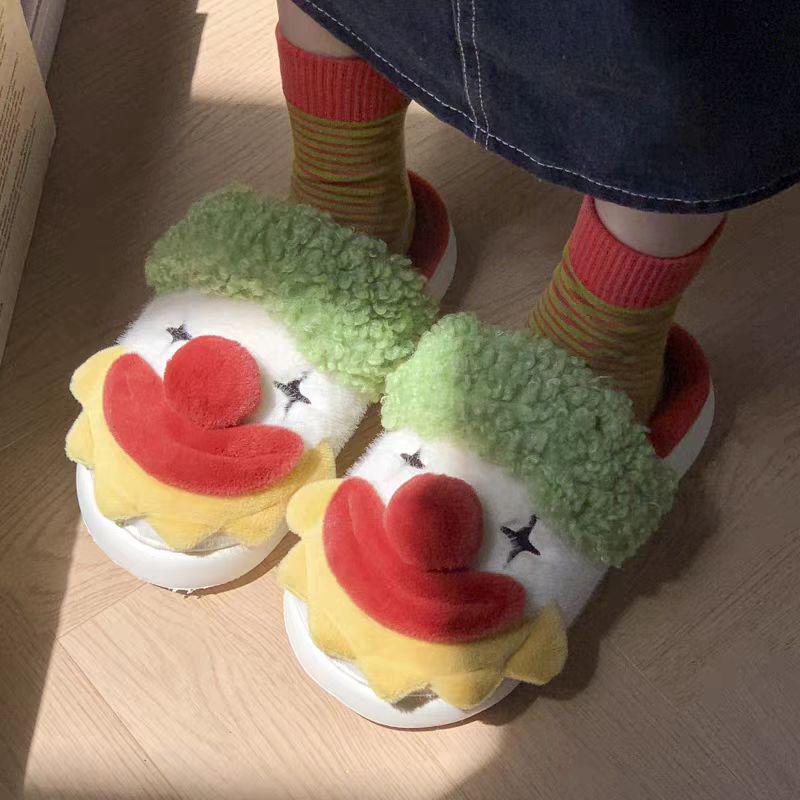 Women's Winter Clown Cotton Slippers - Non-slip, Warm, Cute for Dorm or Outdoors