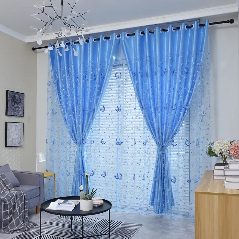 

Занавеска с вышивкой, марлевая занавеска, занавеска в стиле принцессы, окно спальни, балкон, полная затенение, ткань, занавеска для экрана, карниз 150*270cm*2pcs синий