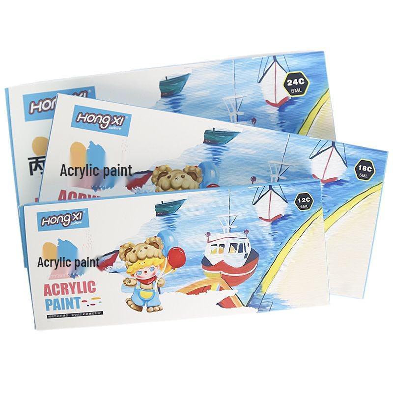 Acrylic Paint Set for Kids: 12/18/24 Colors, 6ml Tubes, Waterproof, Ideal for DIY Hand-Painted Shoes & Clothes.