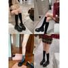 Cowhide version~ Gold coin round head small leather shoes women's thick-soled thick-heeled single shoes versatile one-pedal genuine leather hig