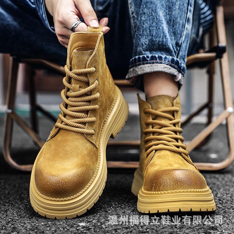 Retro Martin Boots Men's Autumn Short Boots Versatile Big Yellow Boots British Style Thick-soled Wear-resistant Boots