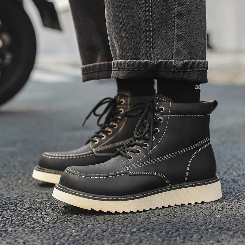 British Style Lace Up Desert Boots Fashionable Leather Outdoor Work Shoes Men Sneakers Ankle Boots Thick Soled Mid Top Men Boots