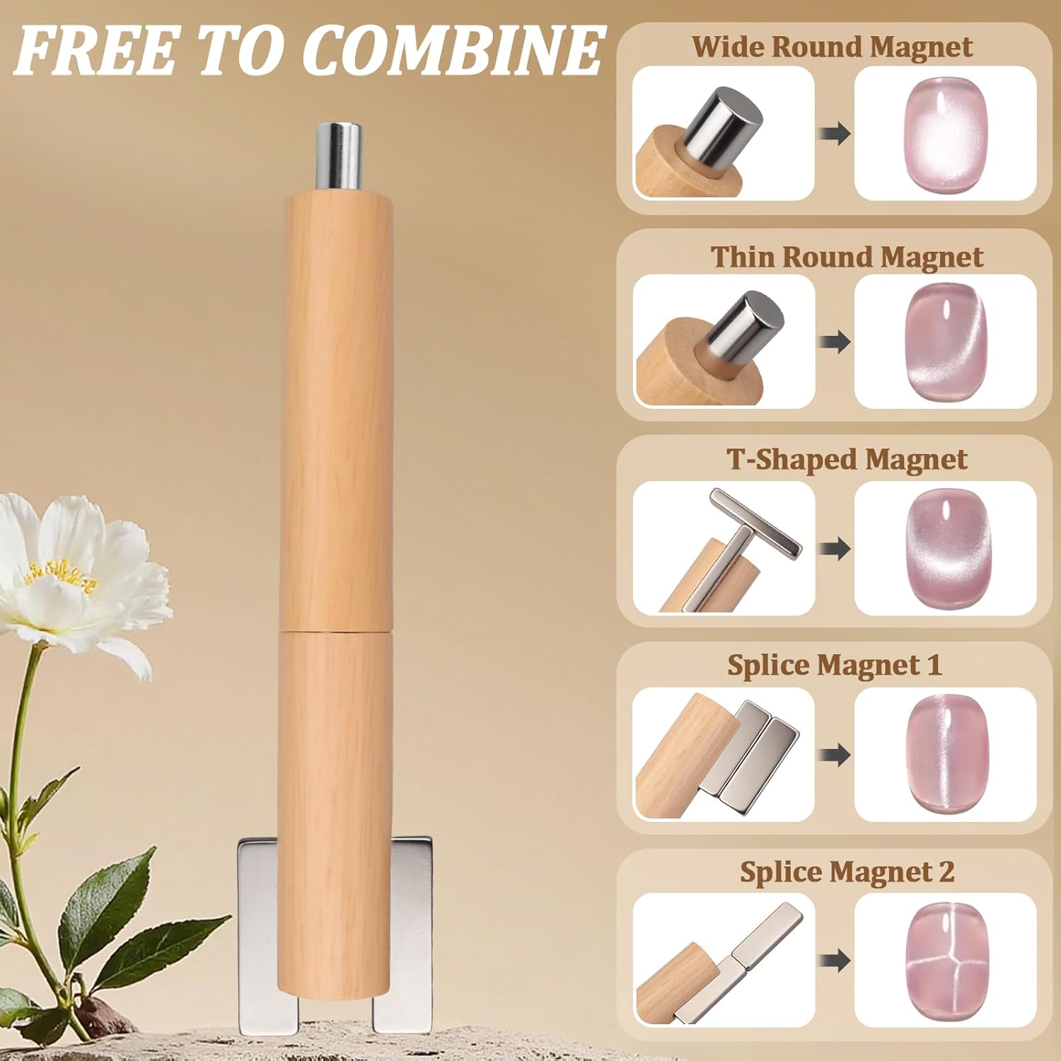 Набор из 3 магнитов для гель-лака «Кошачий глаз», Съемный магнитный стилус для гель-лака «Кошачий глаз» со стальным шариком и магнитные направляющие для ногтей, Многофункциональный «Кошачий глаз»