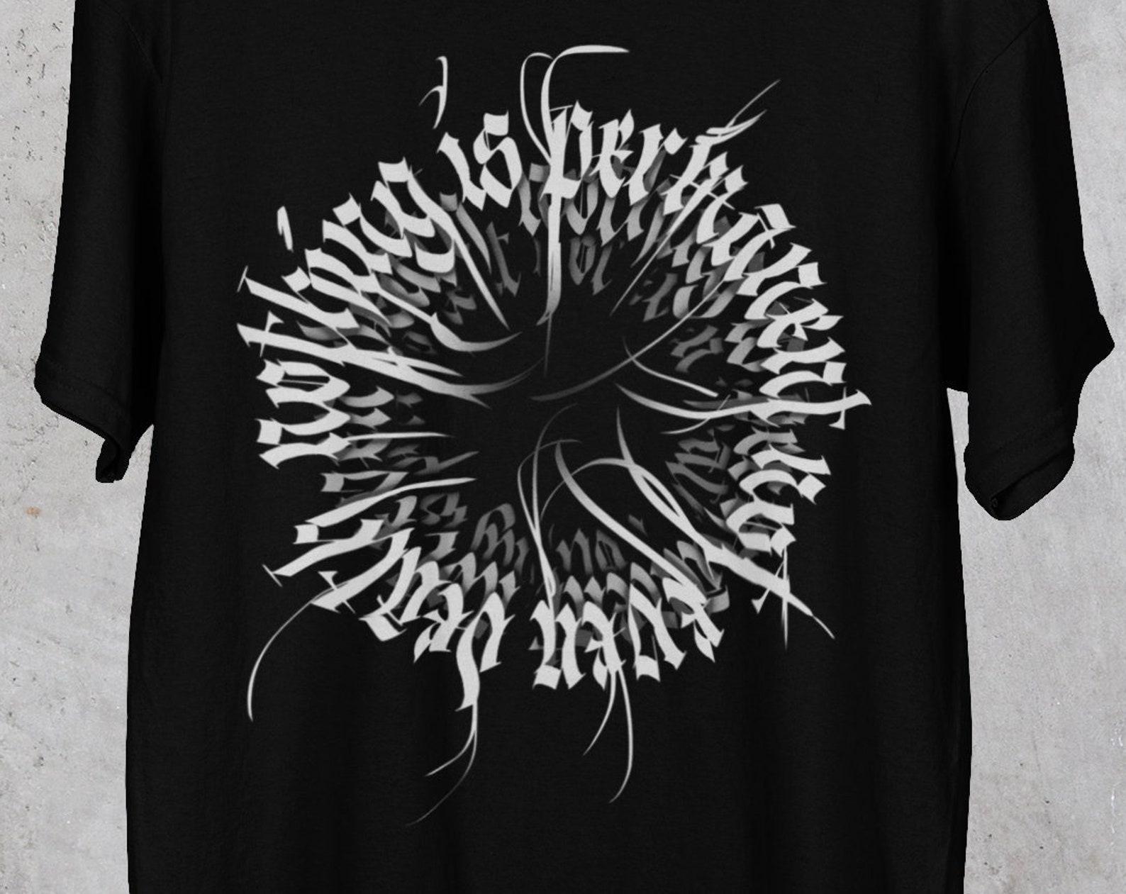Gothic Calligraphy T-Shirt: Dark Alternative Unisex Tee XL