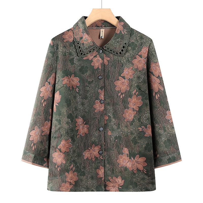 

Elegant Lapel Printed Shirt for Women - Fall 2026 Collection, Perfect for Middle-aged and Elderly Women 5XL (145-155 jin) зелений